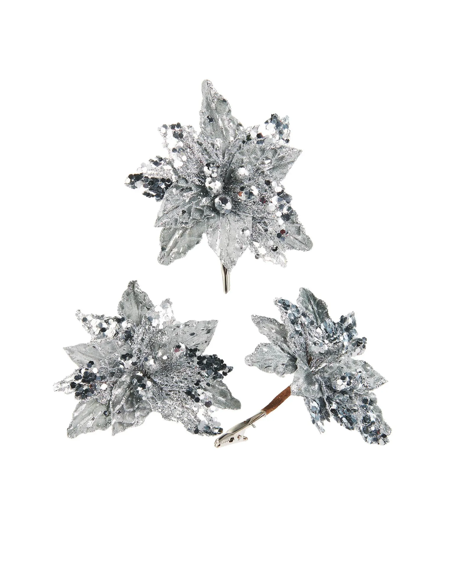 WeRChristmas Artificial Silver Poinsettia Flower With Clip, 3 Pack, 12 Cm^ Flowers & Foliage|Flowers & Foliage