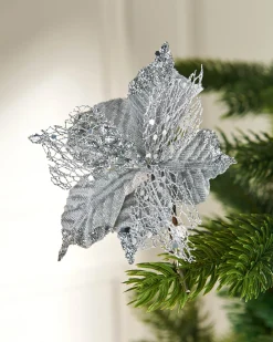 WeRChristmas Artificial Silver Poinsettia Flower With Clip, 3 Pack, 12 Cm^ Flowers & Foliage|Flowers & Foliage