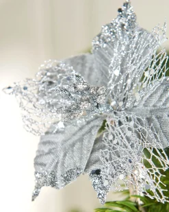WeRChristmas Artificial Silver Poinsettia Flower With Clip, 3 Pack, 12 Cm^ Flowers & Foliage|Flowers & Foliage