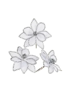 WeRChristmas Artificial White Poinsettia Flower With Clip, 3 Pack, 12 Cm^ Flowers & Foliage|Flowers & Foliage
