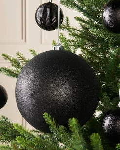WeRChristmas Black Large Glitter Shatterproof Bauble, 20 Cm^ Oversized Baubles|Shatterproof Baubles