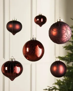 WeRChristmas Burgundy Glass Baubles, 6 Pack, 10 Cm^ Glass Baubles