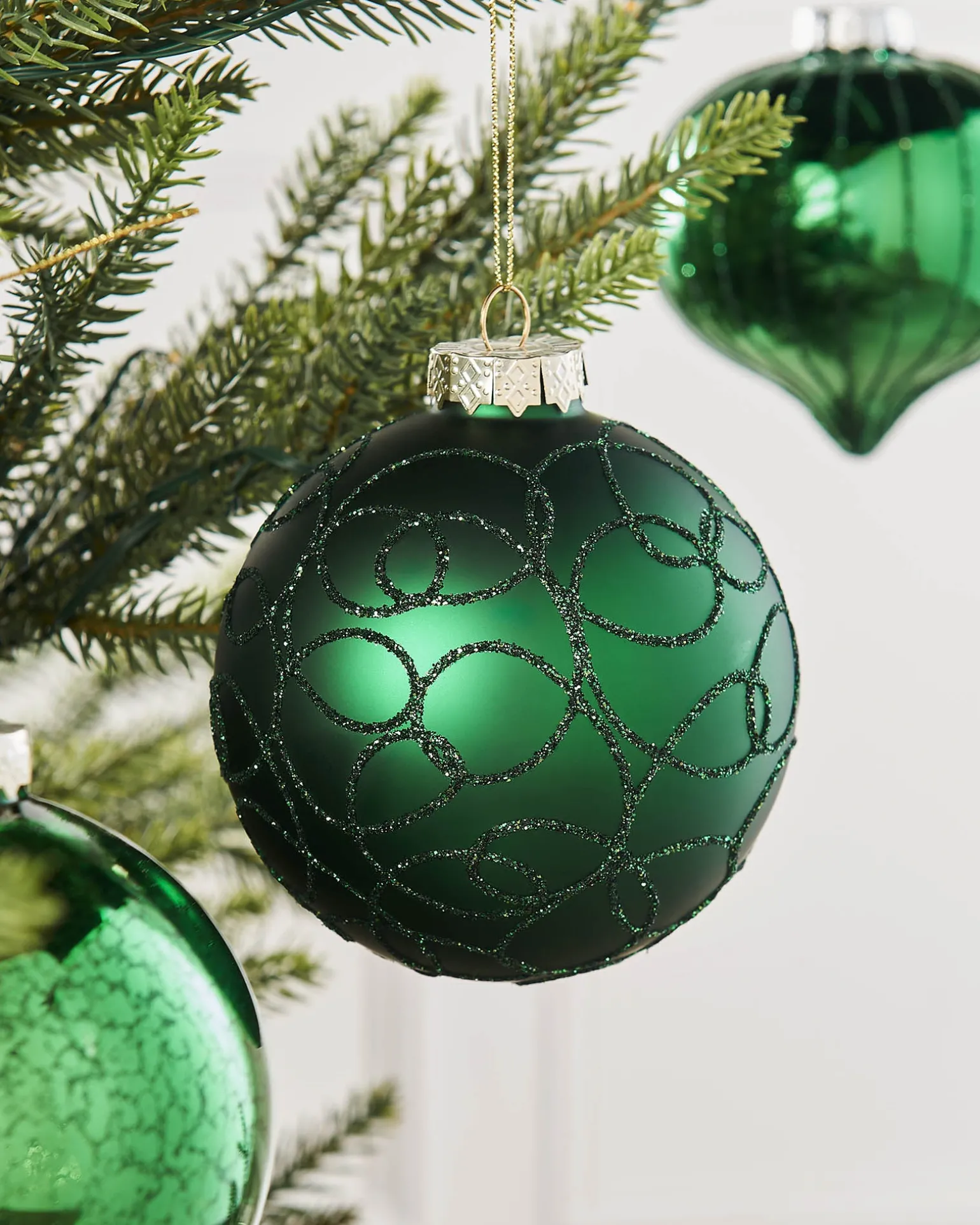 WeRChristmas Christmas Green Glass Baubles, 6 Pack, 10 Cm^ Glass Baubles