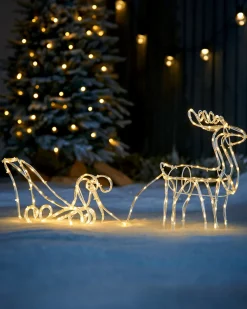 WeRChristmas 3D Reindeer With Sleigh Rope Light Silhouette, 120 Cm^ Outdoor Lighted Reindeer