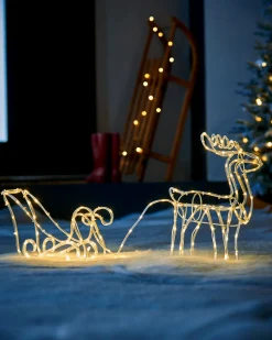 WeRChristmas 3D Reindeer With Sleigh Rope Light Silhouette, 120 Cm^ Outdoor Lighted Reindeer