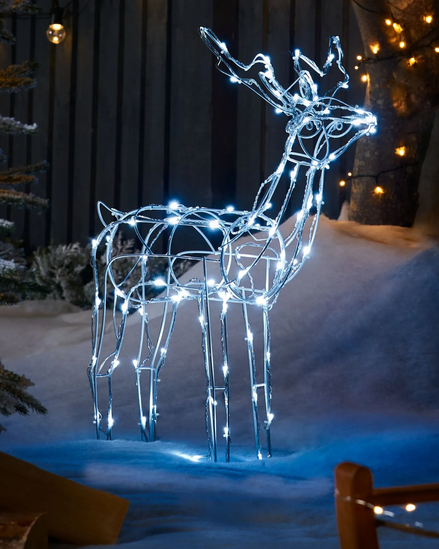WeRChristmas 3D Twinkling Standing Reindeer Silhouette, White, 78 Cm^ Outdoor Lighted Reindeer