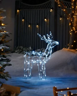 WeRChristmas 3D Twinkling Standing Reindeer Silhouette, White, 78 Cm^ Outdoor Lighted Reindeer