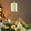 WeRChristmas Decorated Table Centre Piece Candle Holder - Cream/ Gold, Single Pillar^ Table Decorations|Candle Holder Garlands
