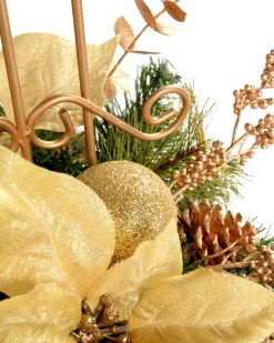 WeRChristmas Decorated Table Centre Piece Candle Holder - Cream/ Gold, Single Pillar^ Table Decorations|Candle Holder Garlands