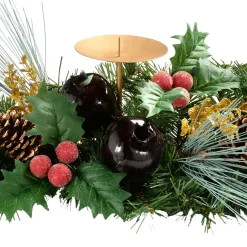 WeRChristmas Decorated Table Centre Piece Garland Candle Holder - Red/ Gold, 3 Pillar^ Table Decorations|Candle Holder Garlands
