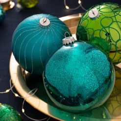 WeRChristmas Emerald Glass Baubles, 3 Pack, 13 Cm^ Glass Baubles