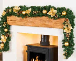 WeRChristmas Extra Thick Decorated Garland, Cream/Gold, 9 Ft^ Decorated Garlands
