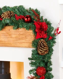 WeRChristmas Extra Thick Decorated Garland, Red/Gold, 9 Ft^ Decorated Garlands|Pre Lit Garlands