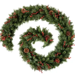 WeRChristmas Extra Thick Mixed Pine Garland, Pinecones & Berries, 9 Ft^ Decorated Garlands