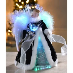 WeRChristmas Fibre Optic Angel Christmas Tree Topper, Black/Silver, 25 Cm^ Tree Toppers