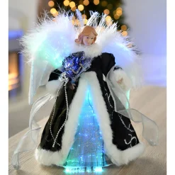 WeRChristmas Fibre Optic Angel Christmas Tree Topper, Black/Silver, 25 Cm^ Tree Toppers