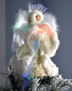 WeRChristmas Fibre Optic Angel Christmas Tree Topper, Cream/Gold, 25 Cm^ Tree Toppers