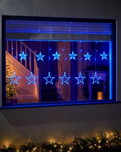 WeRChristmas Flashing Star Curtain Net Light, Blue, 2 M^ Window Silhouettes|Curtain & Net Lights