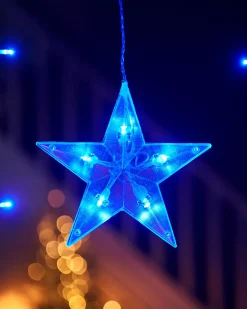 WeRChristmas Flashing Star Curtain Net Light, Blue, 2 M^ Window Silhouettes|Curtain & Net Lights