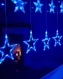 WeRChristmas Flashing Star Curtain Net Light, Blue, 2 M^ Window Silhouettes|Curtain & Net Lights