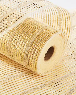 WeRChristmas Ivory Mesh With Pale Gold Foil, 9 M^ Deco Mesh
