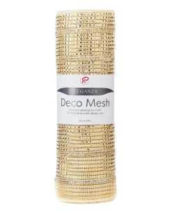 WeRChristmas Ivory Mesh With Pale Gold Foil, 9 M^ Deco Mesh