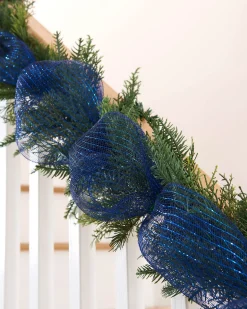 WeRChristmas Navy Blue Mesh With Navy Blue Foils, 9 M^ Deco Mesh