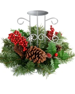 WeRChristmas Pinecone And Berry Single Pillar Candle Holder, Single Pillar^ Table Decorations|Candle Holder Garlands