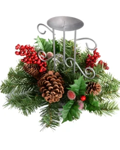 WeRChristmas Pinecone And Berry Single Pillar Candle Holder, Single Pillar^ Table Decorations|Candle Holder Garlands