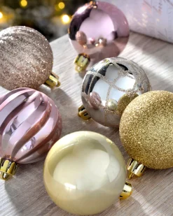 WeRChristmas Pink/Champagne Shatterproof Baubles, 48 Pack, 6 Cm^ Shatterproof Baubles