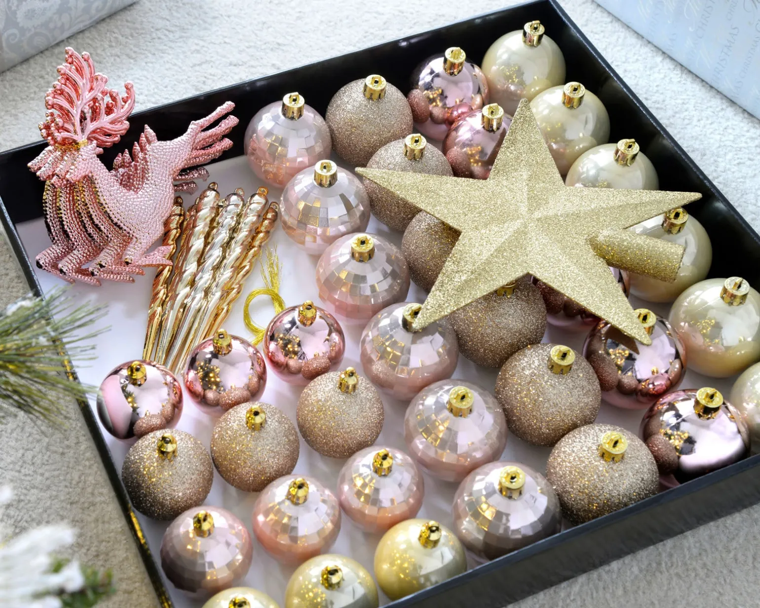 WeRChristmas Pink/Champagne Shatterproof Baubles Set, 50 Pack^ Shatterproof Baubles