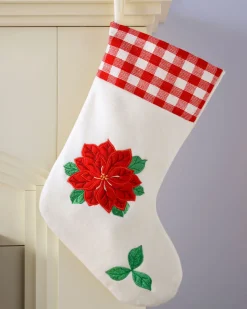 WeRChristmas Poinsettia Embroidered Stocking, Red/White, 48 Cm^ Novelty