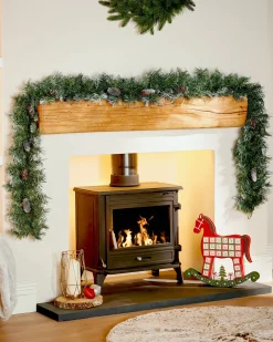 WeRChristmas Pre-Decorated Frosted Scandinavian Blue Spruce Garland, 9 Ft^ Snow Flocked Garlands|Decorated Garlands