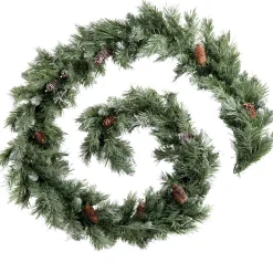 WeRChristmas Pre-Decorated Frosted Scandinavian Blue Spruce Garland, 9 Ft^ Snow Flocked Garlands|Decorated Garlands