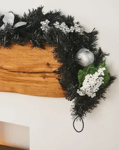 WeRChristmas Pre-Decorated Garland, Black/Silver, 6 Ft^ Decorated Garlands