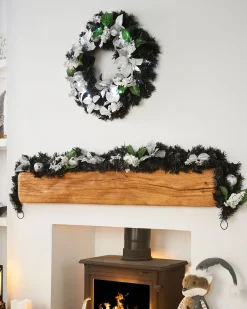 WeRChristmas Pre-Decorated Garland, Black/Silver, 6 Ft^ Decorated Garlands