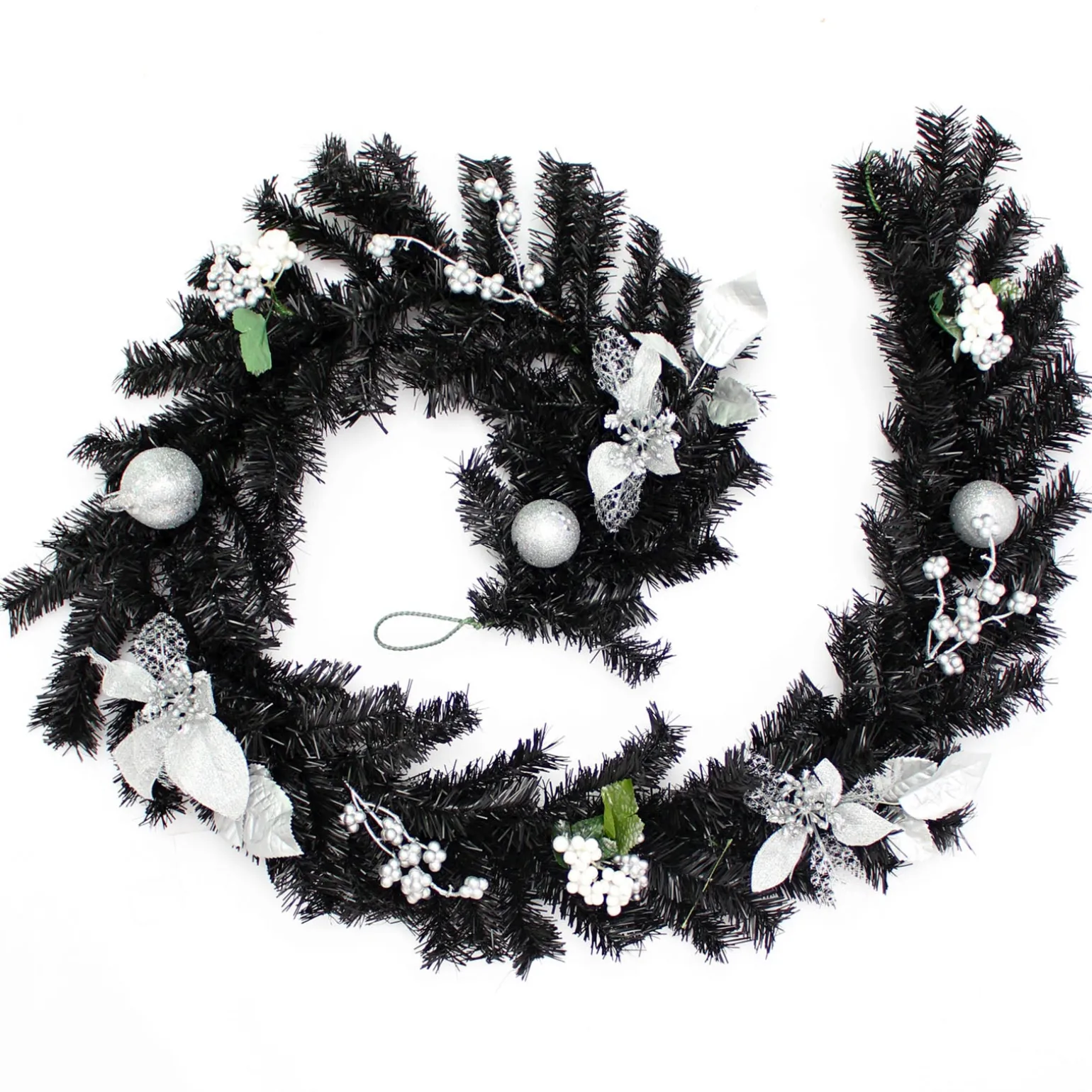 WeRChristmas Pre-Decorated Garland, Black/Silver, 6 Ft^ Decorated Garlands