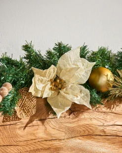 WeRChristmas Pre-Decorated Garland, Cream/Gold, 6 Ft^ Decorated Garlands
