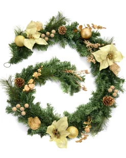 WeRChristmas Pre-Decorated Garland, Cream/Gold, 6 Ft^ Decorated Garlands