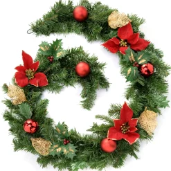 WeRChristmas Pre-Decorated Garland, Red/Gold, 6 Ft^ Decorated Garlands