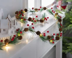 WeRChristmas Pre-Lit 20 LED Pinecones & Berries Light String Garland, 6 Ft^ Fairy Lights|Decorated Garlands