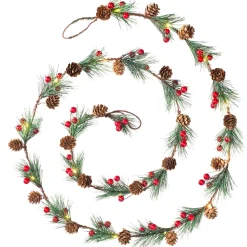 WeRChristmas Pre-Lit 20 LED Pinecones & Berries Light String Garland, 6 Ft^ Fairy Lights|Decorated Garlands