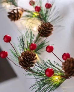 WeRChristmas Pre-Lit 20 LED Pinecones & Berries Light String Garland, 6 Ft^ Fairy Lights|Decorated Garlands