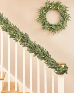 WeRChristmas Pre-Lit Blue Mixed Pine Garland, 9 Ft^ Pre Lit Garlands
