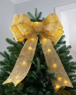 WeRChristmas Pre-Lit Bow Tree Topper, Gold, 60 Cm^ Tree Toppers
