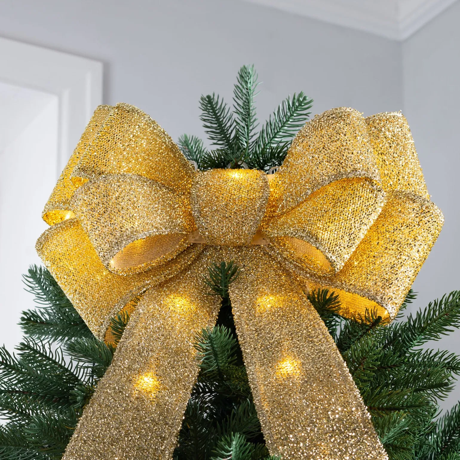 WeRChristmas Pre-Lit Bow Tree Topper, Gold, 60 Cm^ Tree Toppers
