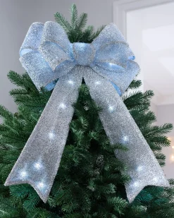 WeRChristmas Pre-Lit Bow Tree Topper, Silver, 60 Cm^ Tree Toppers