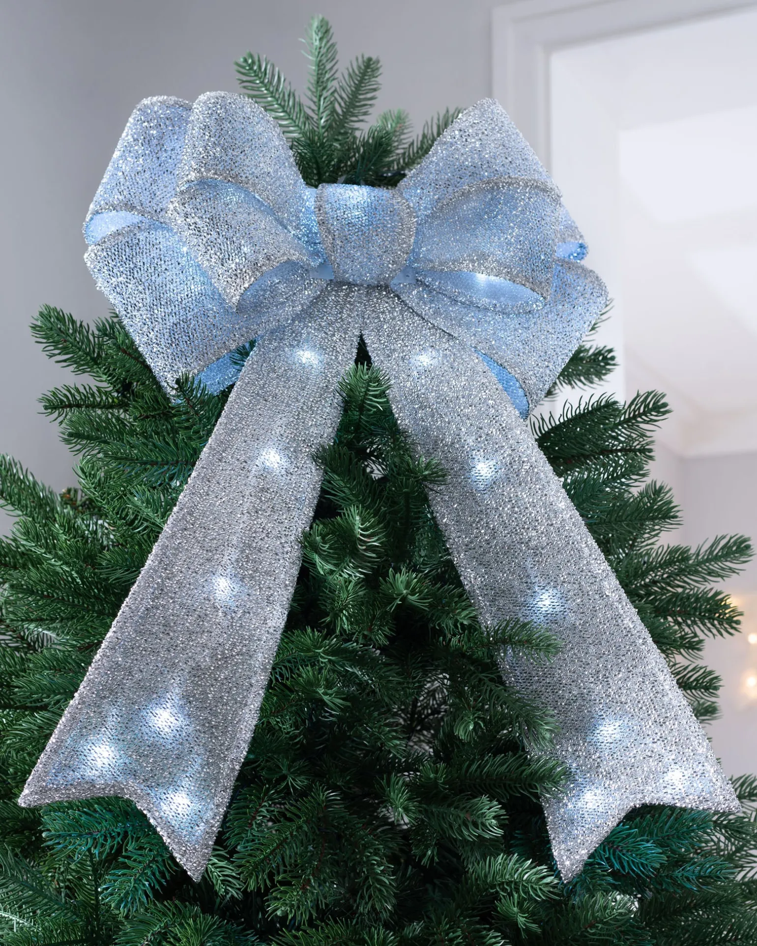 WeRChristmas Pre-Lit Bow Tree Topper, Silver, 60 Cm^ Tree Toppers