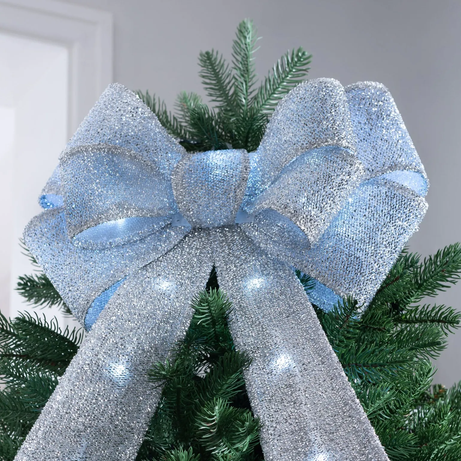 WeRChristmas Pre-Lit Bow Tree Topper, Silver, 60 Cm^ Tree Toppers
