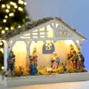 WeRChristmas Pre-Lit Christmas Wooden Nativity Scene, 26 Cm^ Table Decorations
